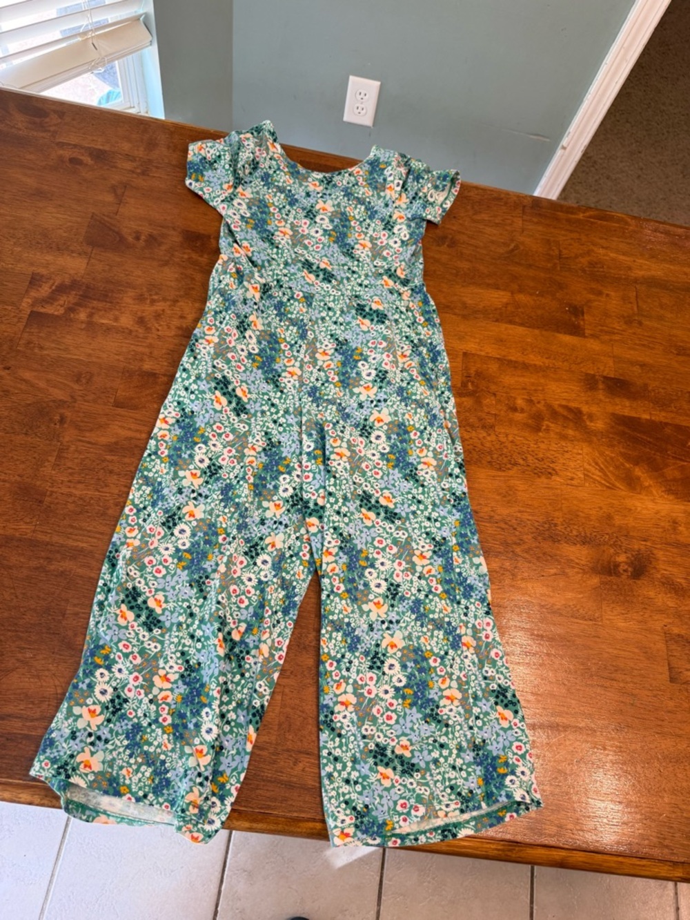 Tea Collection Girls Floral Wide Leg Jumpsuit - Green/Blue Botanical Print 10 - Picture 1 of 5